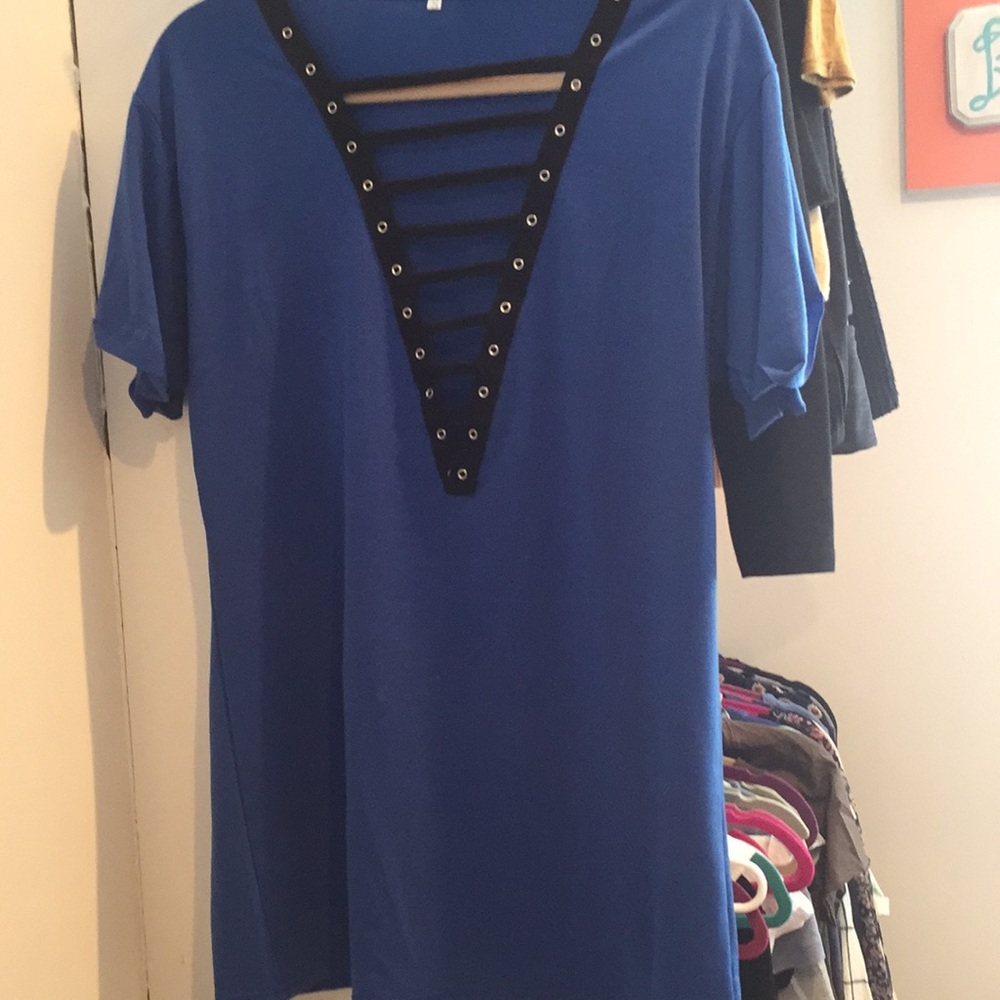 Blue low cut dress! Never worn!